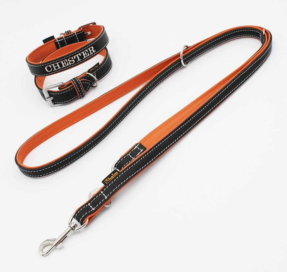 PERSONALISIEREN: Halsband Soft handgenäht & gefüttert – Schwarz/Terrakotta – verschiedene Größen