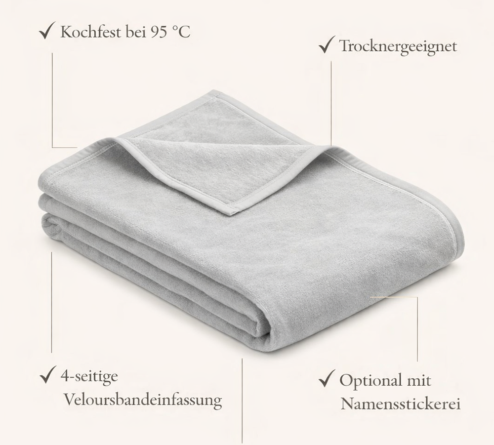 Kuscheldecke „Hellgrau“ – Hygienisch, kochfest, hochwertig - 3 Größen