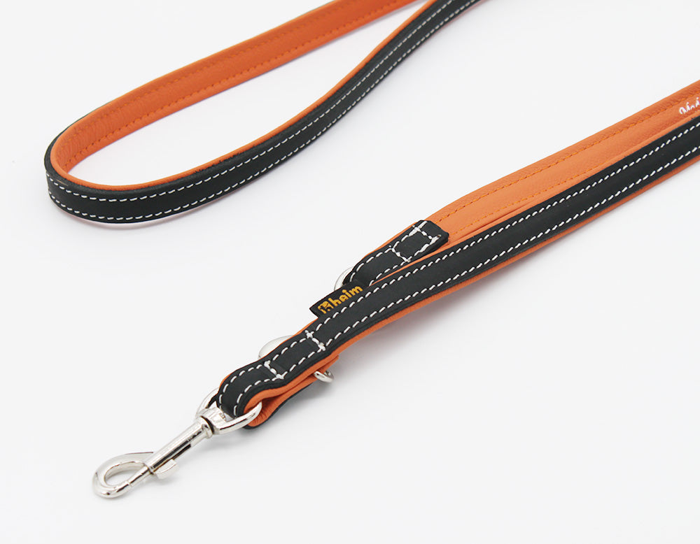Führleine Soft handgenäht & gefüttert, 3-fach verstellbar – Schwarz/Terrakotta