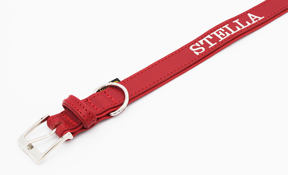 PERSONALISIEREN: Halsband handgenäht & gefüttert – Rot – verschiedene Größen