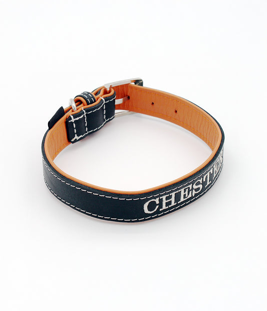 PERSONALISIEREN: Halsband Soft handgenäht & gefüttert – Schwarz/Terrakotta – verschiedene Größen