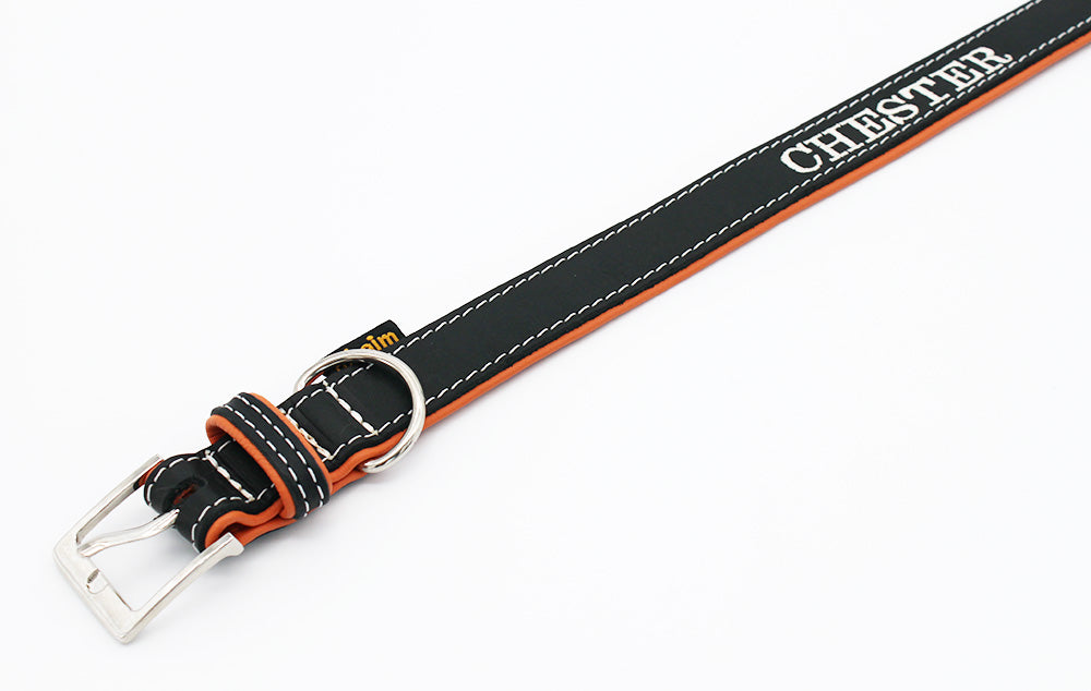 PERSONALISIEREN: Halsband Soft handgenäht & gefüttert – Schwarz/Terrakotta – verschiedene Größen