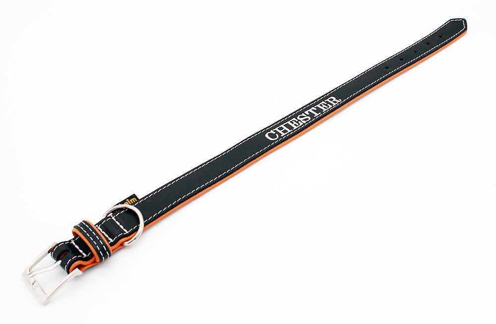 PERSONALISIEREN: Halsband Soft handgenäht & gefüttert – Schwarz/Terrakotta – verschiedene Größen