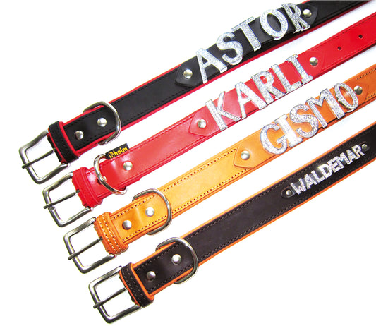 PERSONALISIEREN: Lederhalsband mit Strassbuchstaben – Individuell. Hochwertig. Mit ihrem Text/ Namen.